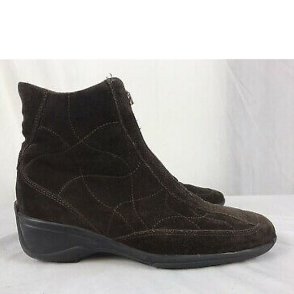 Aquatalia Brown Waterproof Suede Zip Front Boots 8 - Picture 1 of 10